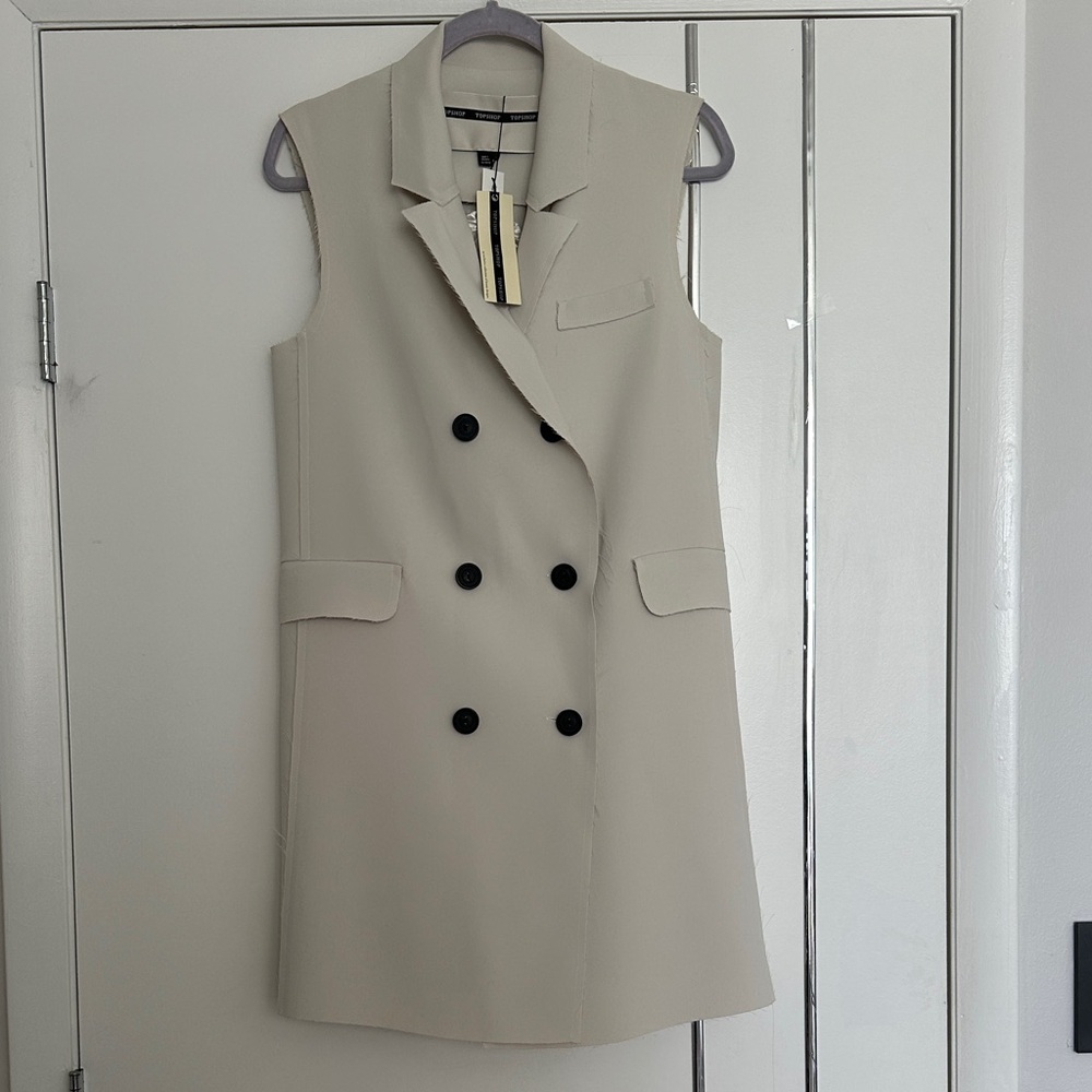 Topshop Off White Double-Breasted Vest, Size 8